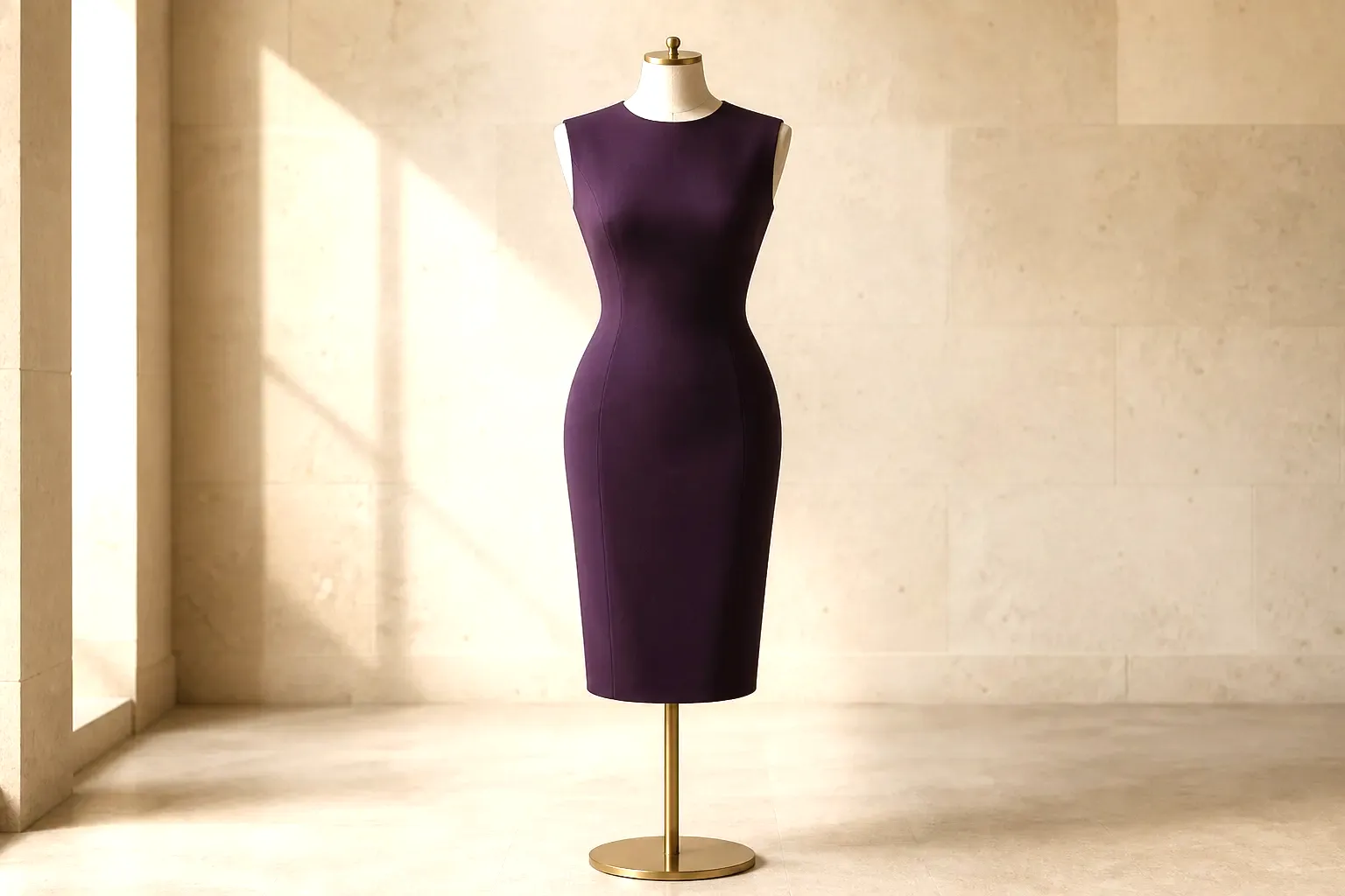 Dress form with hourglass proportions, bust and hip near equal with a clearly narrower waist