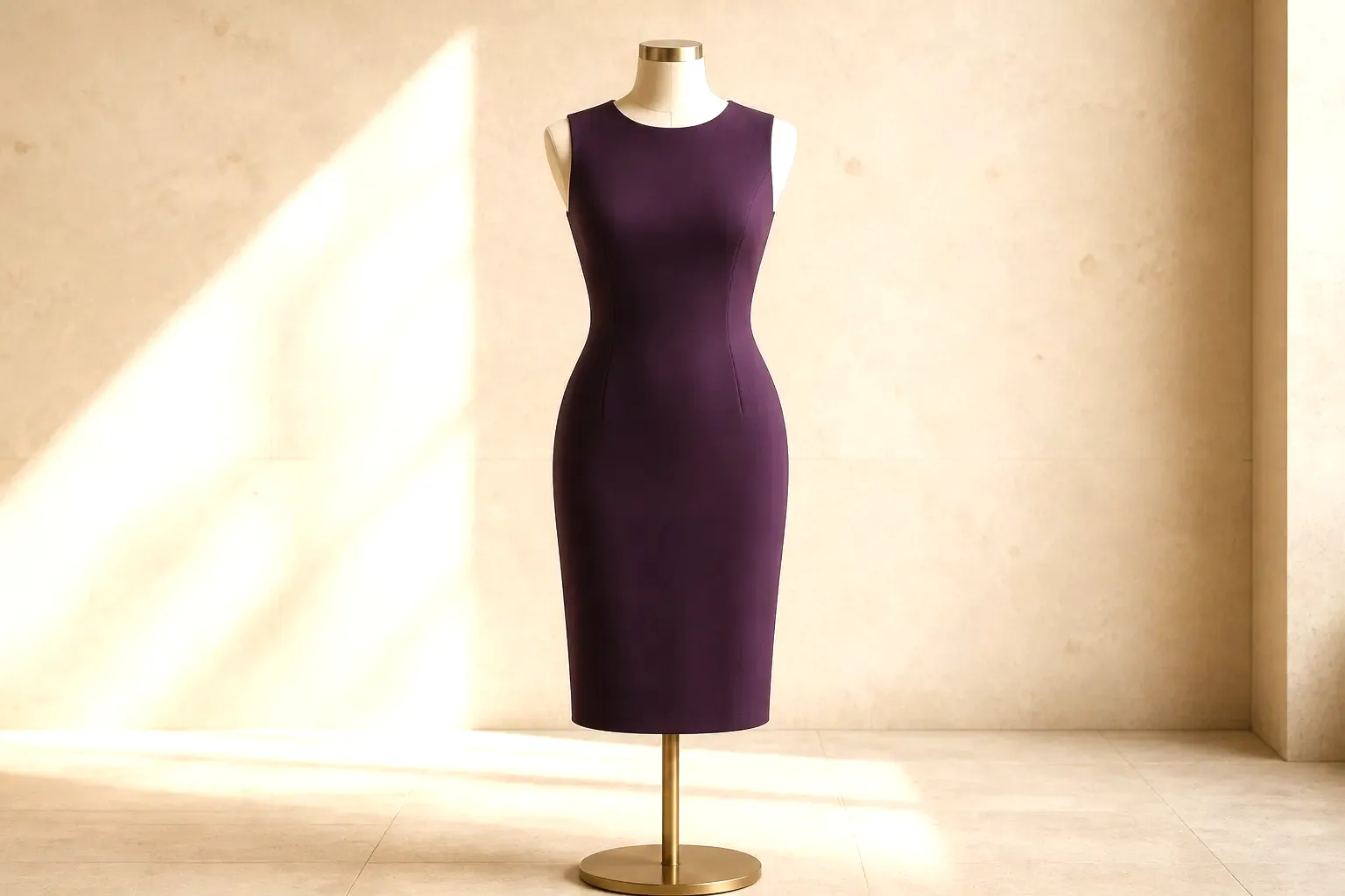 Dress form with inverted triangle proportions, bust and shoulders wider than the hip