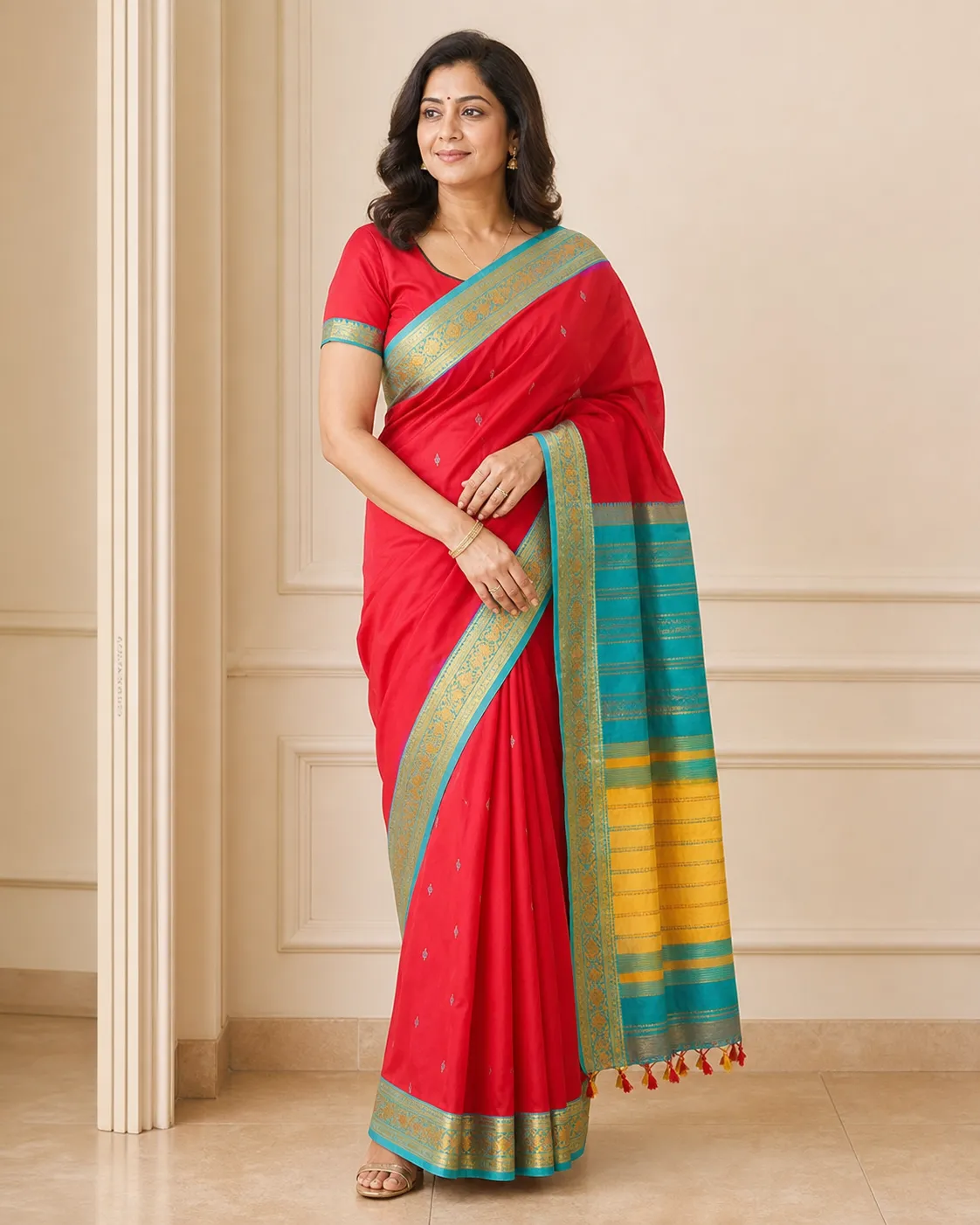 Editorial saree reference for the clear spring palette