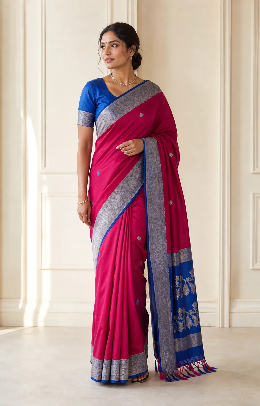 Editorial saree reference for the cool winter palette