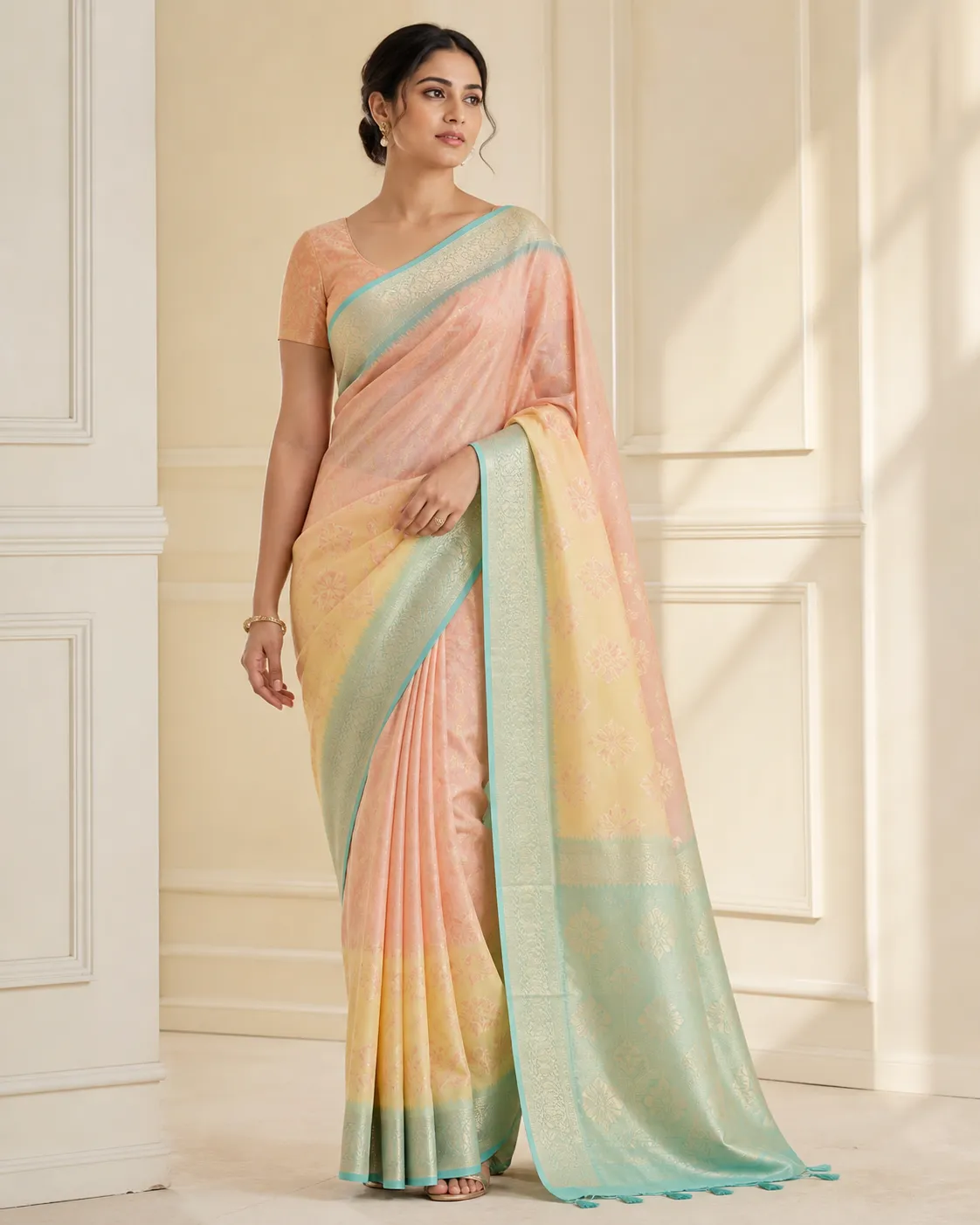 Editorial saree reference for the light spring palette